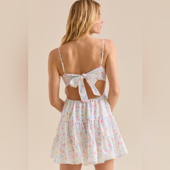 Altar’d State Eliza Floral Mini Dress M White Boho Tie Back Sundress - Picture 2 of 9